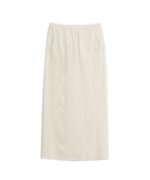 Curved Maxi Rib Skirt, IVORY