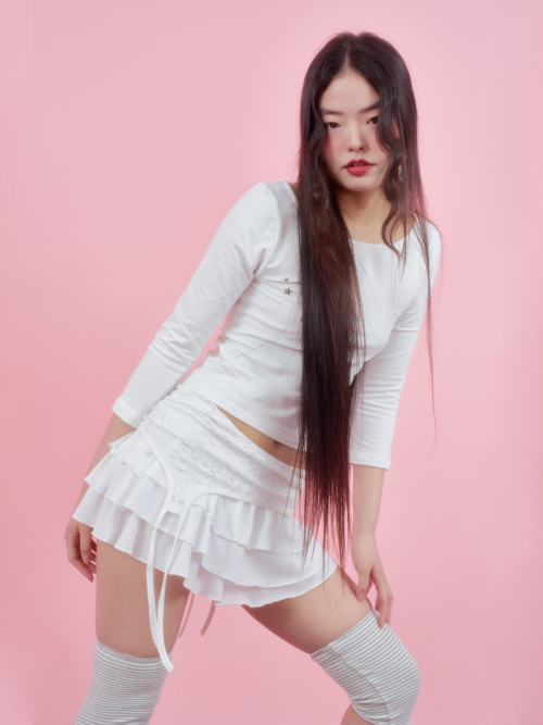 LACE GATER FRILL SKIRT [IVORY]