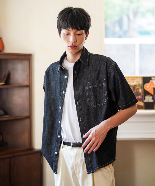 Flint Denim Short Sleeved Shirt Black BJSS2644