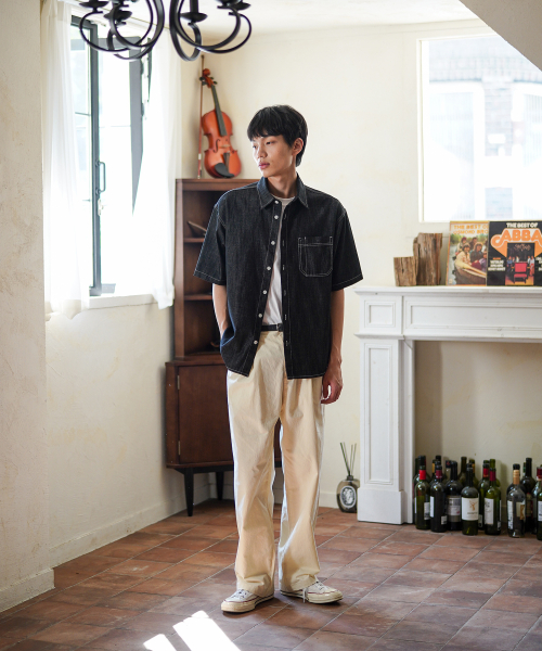 Flint Denim Short Sleeved Shirt Black BJSS2644