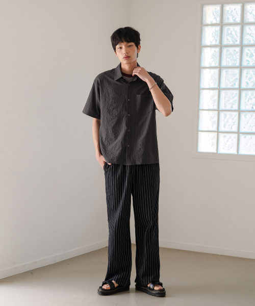Summer Striped Wide Pants Black MMLP2628
