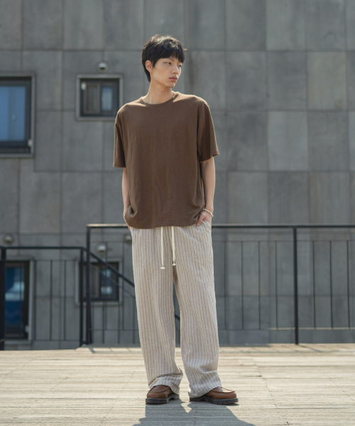 Summer Striped Wide Pants Oatmeal MMLP2628
