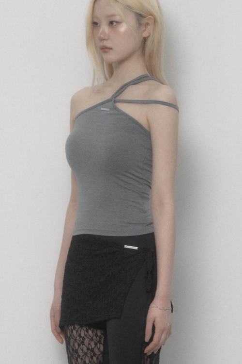 Halter Strap Basic Sleeveless Top (Gray)