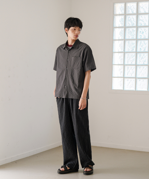 Minimal Crop Check Short Sleeved Shirt Darkgray KJSS2641