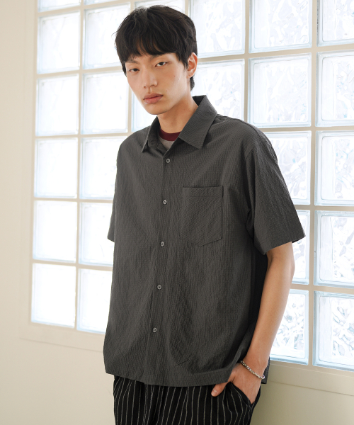 Minimal Crop Check Short Sleeved Shirt Darkgray KJSS2641