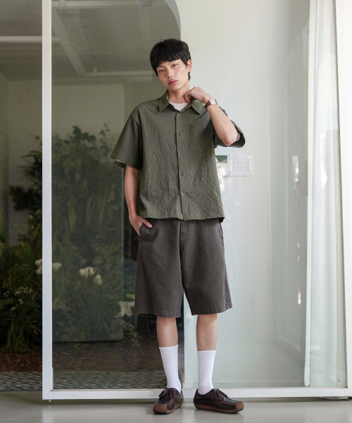 Minimal Crop Check Short Sleeved Shirt Khaki KJSS2641