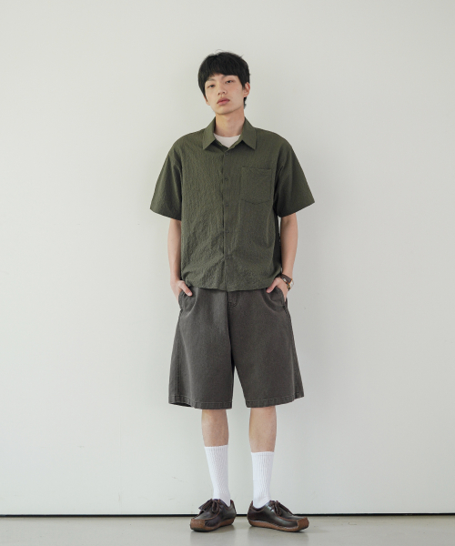 Minimal Crop Check Short Sleeved Shirt Khaki KJSS2641