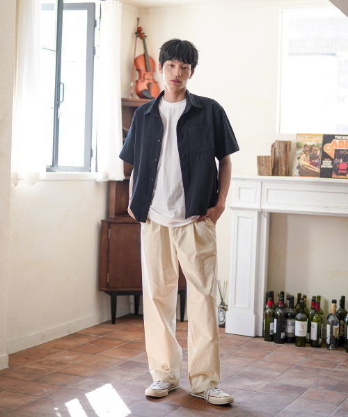 Minimal Crop Check Short Sleeved Shirt Navy KJSS2641