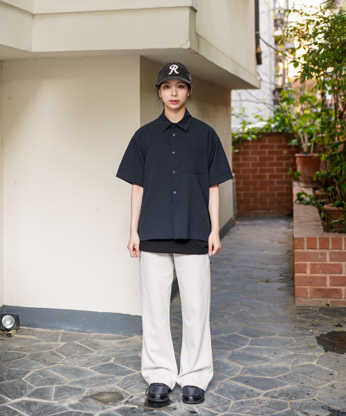 Minimal Crop Check Short Sleeved Shirt Navy KJSS2641