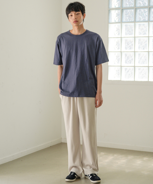 Slub Half U Neck Short Sleeved T Shirt Navy OYST2636