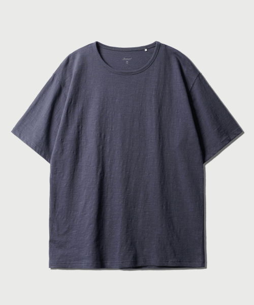 Slub Half U Neck Short Sleeved T Shirt Navy OYST2636