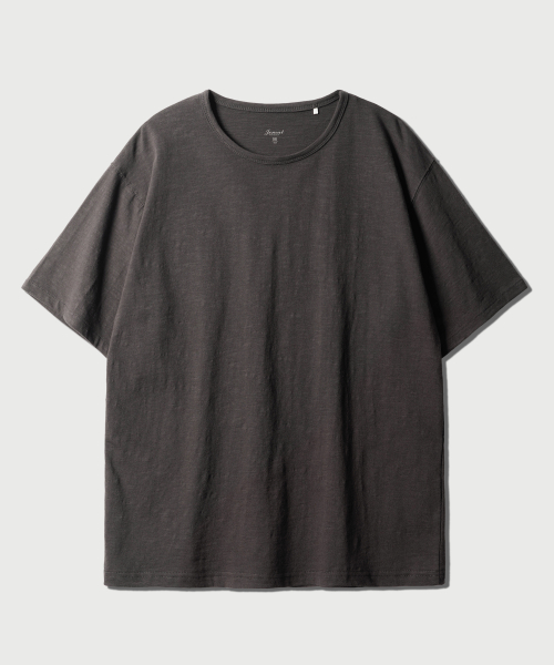 Slub Half U Neck Short Sleeved T Shirt DarkGray OYST2636