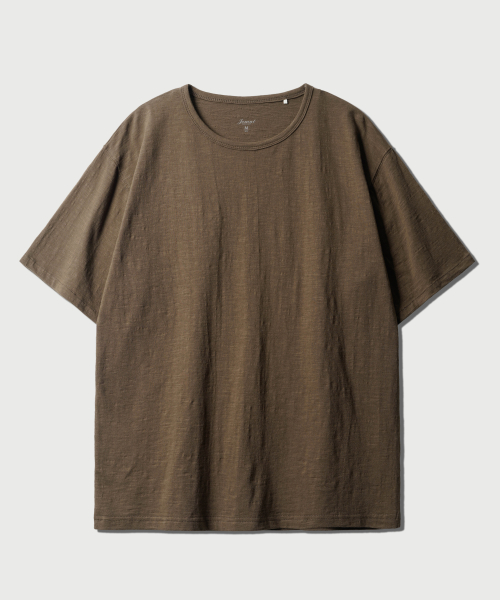 Slub Half U Neck Short Sleeved T Shirt Brown OYST2636