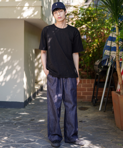 Slub Half U Neck Short Sleeved T Shirt Black OYST2636