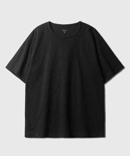 Slub Half U Neck Short Sleeved T Shirt Black OYST2636