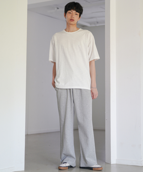 Slub Half U Neck Short Sleeved T Shirt Ivory OYST2636
