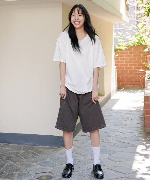 Slub Half U Neck Short Sleeved T Shirt Ivory OYST2636