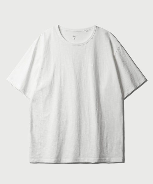 Slub Half U Neck Short Sleeved T Shirt Ivory OYST2636