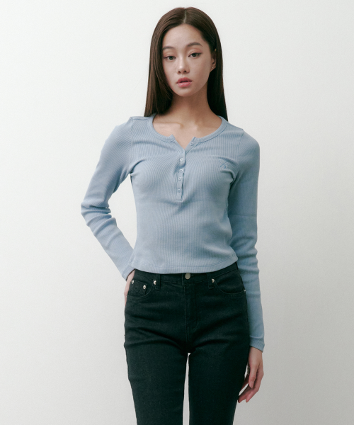 골지 헨리넥 긴팔 티셔츠 소라 4W2511001