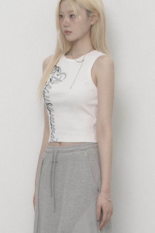Lettering Logo Printed Tank Top (White)