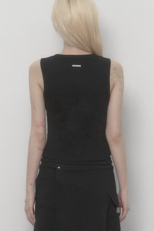 Lettering Logo Printed Tank Top Black)