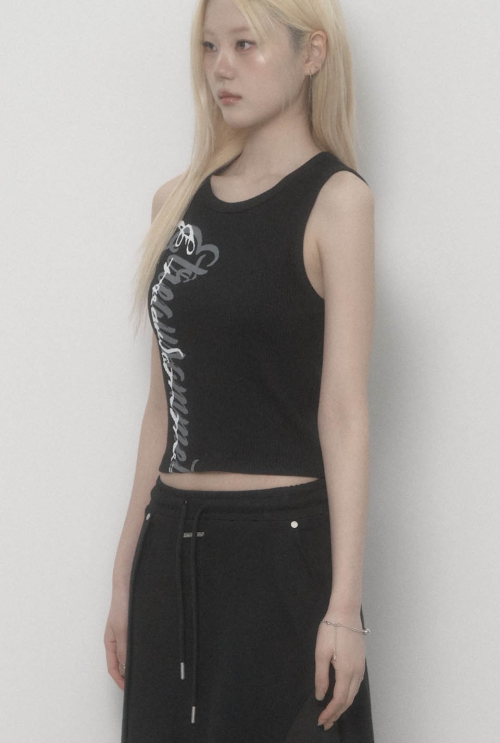 Lettering Logo Printed Tank Top Black)