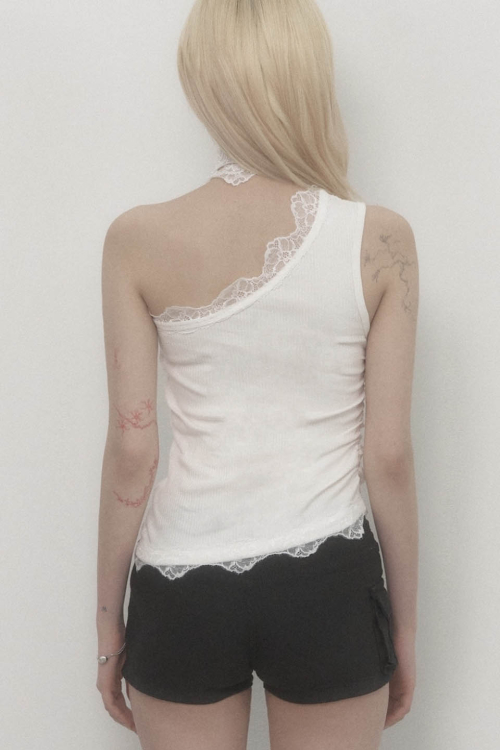 Lace One-shoulder Top (White)