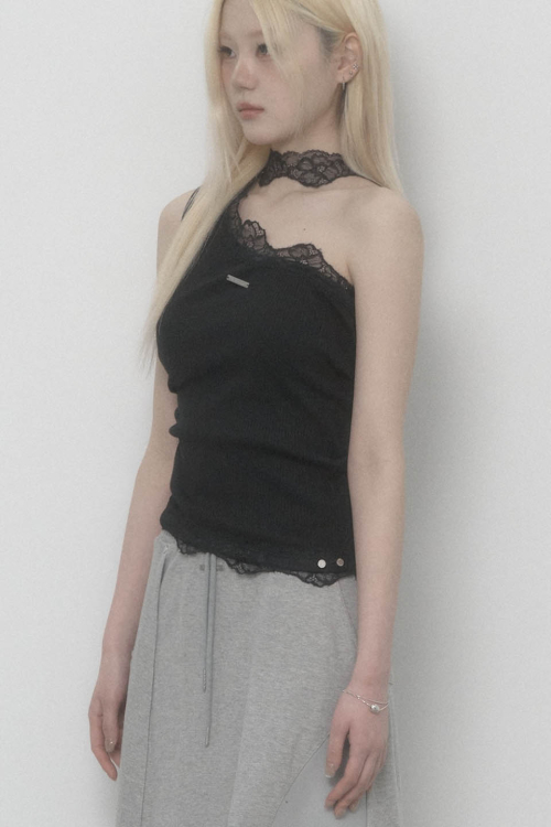 Lace One-shoulder Top (Black)