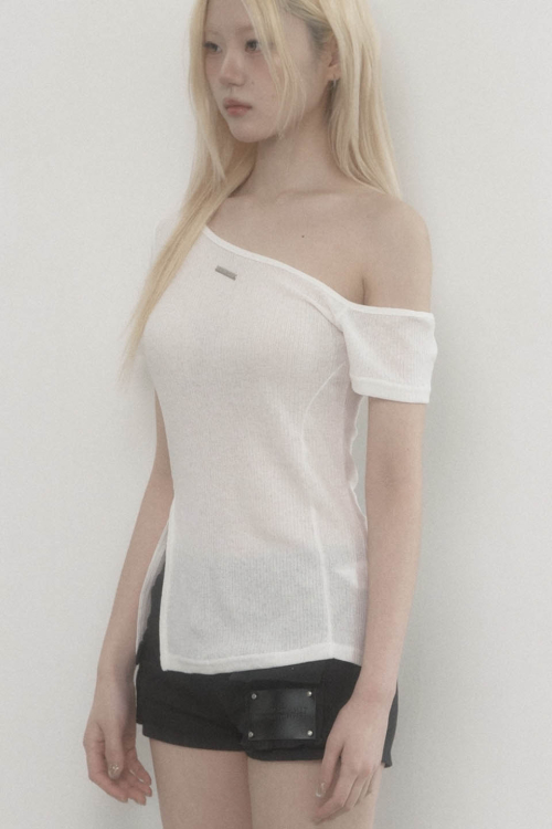 One-shoulder Basic Slit Top (White)