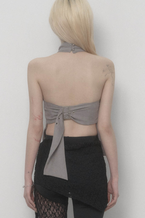 Back Big-belt Halter Top (Gray)
