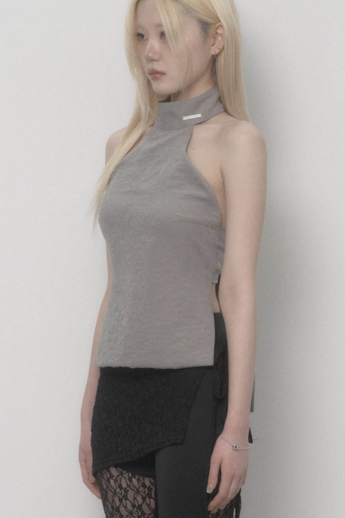 Back Big-belt Halter Top (Gray)