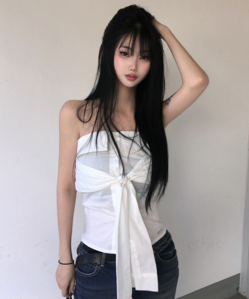 Tie Shirt Tube Top (White)