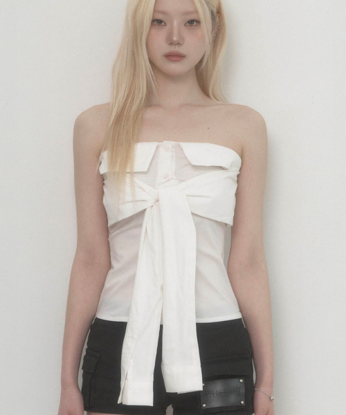Tie Shirt Tube Top (White)