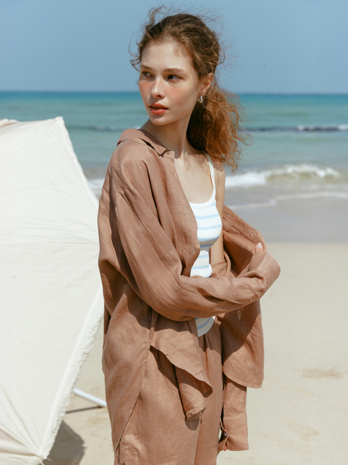 LONA overfit linen shirt_BROWN
