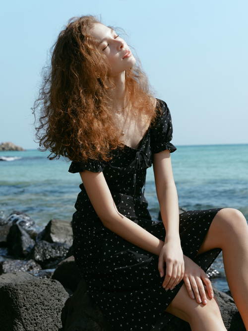 MELANIA puff sleeve dress_BLACK