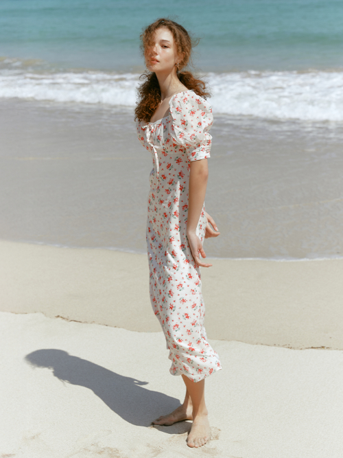 RIONA flower puff sleeve dress_RED