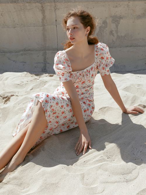 RIONA flower puff sleeve dress_RED