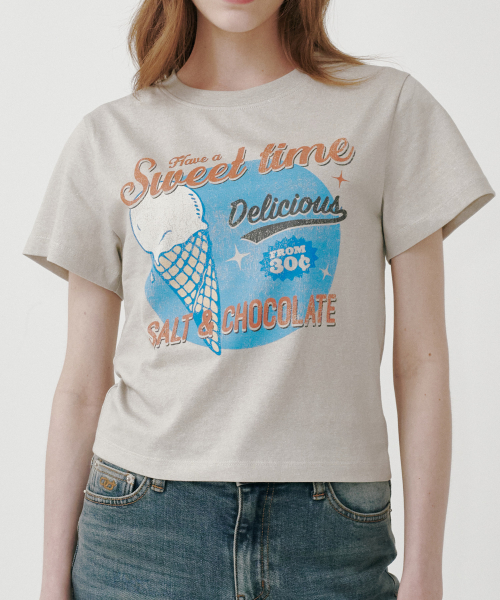 [HAST] 스윗 콘 아이스크림 크롭 티셔츠 오트밀 4W2521001