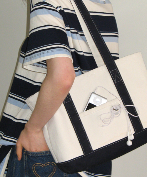 DAILY CONTRAST CANVAS TOTE BAG CREAM NAVY
