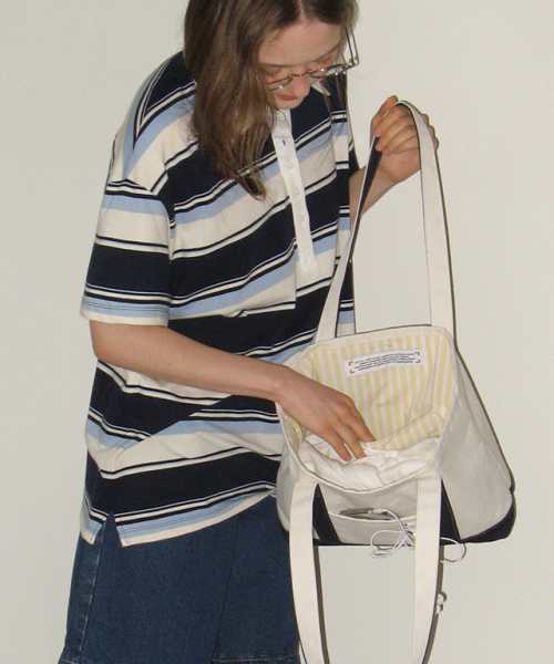 DAILY CONTRAST CANVAS TOTE BAG CREAM NAVY