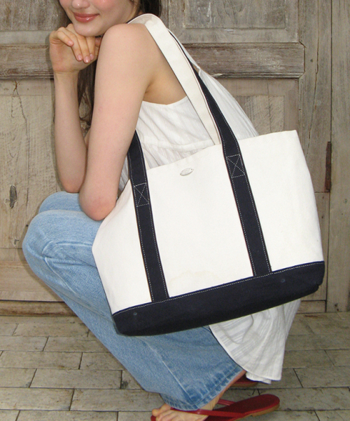 DAILY CONTRAST CANVAS TOTE BAG CREAM NAVY