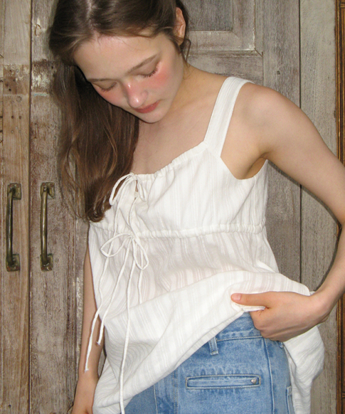 MILKY TIE SHIRRING SLEEVELESS DRESS WHITE