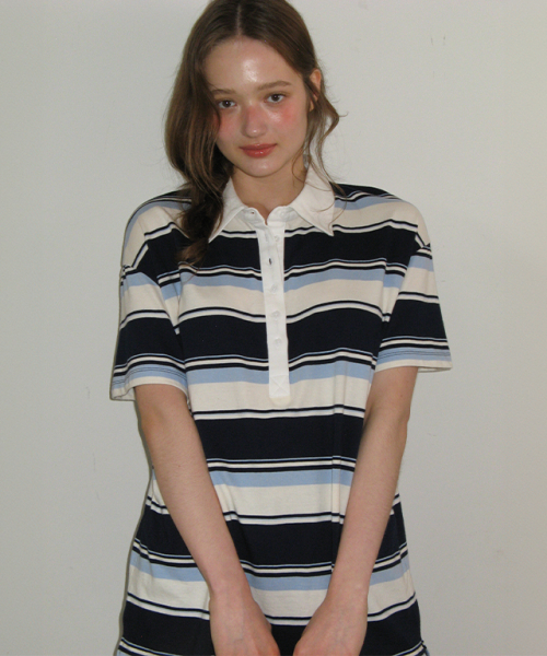 MULTI STRIPE RUGBY SHORT SLEEVE T SHIRT NAVY