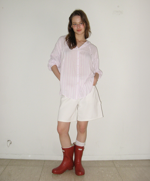 SOFT EYELET HOODED LOOSE FIT BLOUSE PINK STRIPE