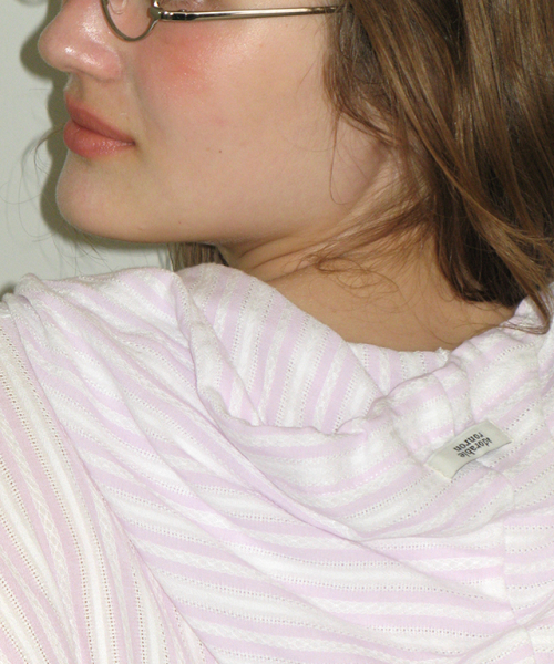 SOFT EYELET HOODED LOOSE FIT BLOUSE PINK STRIPE