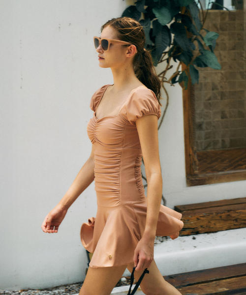 Cap sleeve shirring Swimsuit[LMBESW242]-3color