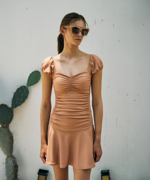 Cap sleeve shirring Swimsuit[LMBESW242]-3color
