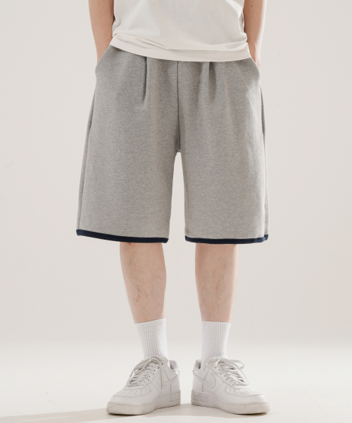 Flash Summer One Tuck Color Block Half Pants Gray ISSP2643