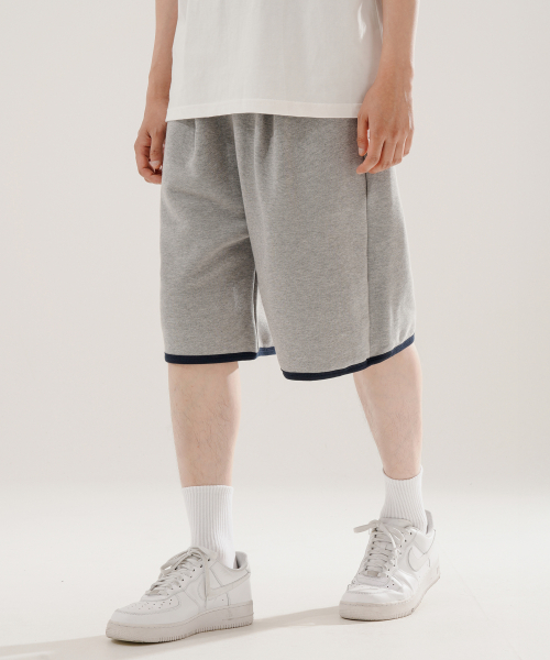 Flash Summer One Tuck Color Block Half Pants Gray ISSP2643