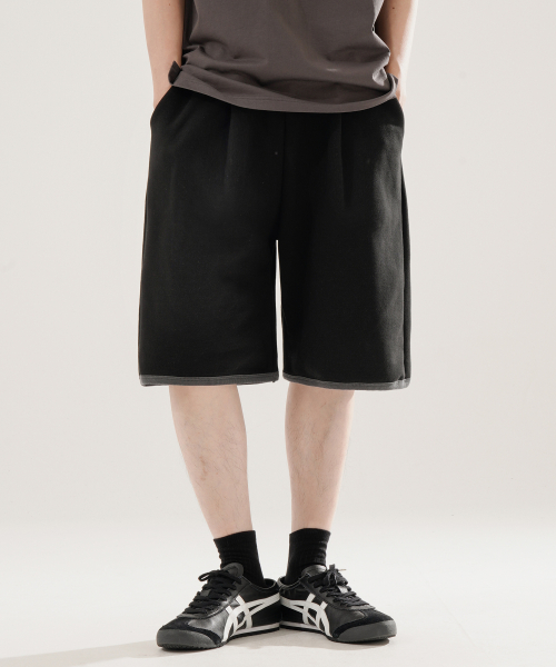 Flash Summer One Tuck Color Block Half Pants Black ISSP2643